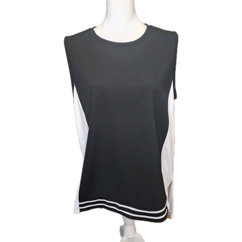 Worthington‎ Top Shirt Womens Large Black White Sleeveless Stretch Stripe Casual